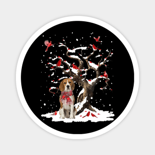 Beagle Scarf Cardinal Snow Christmas Magnet